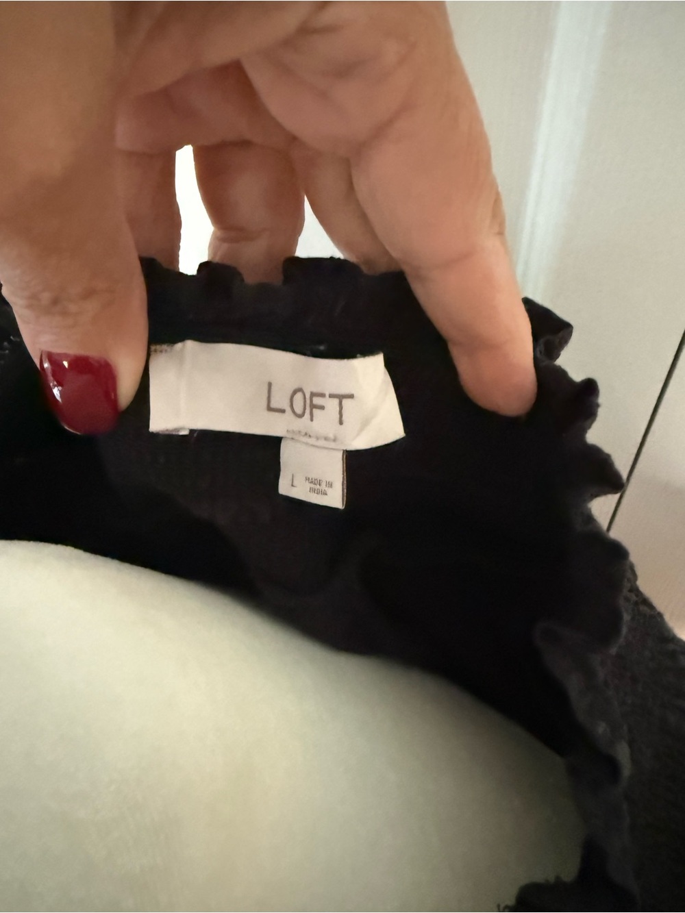 LOFT Black Eyelet Smocked Ruffle Neck Blouse - Picture 4 of 4